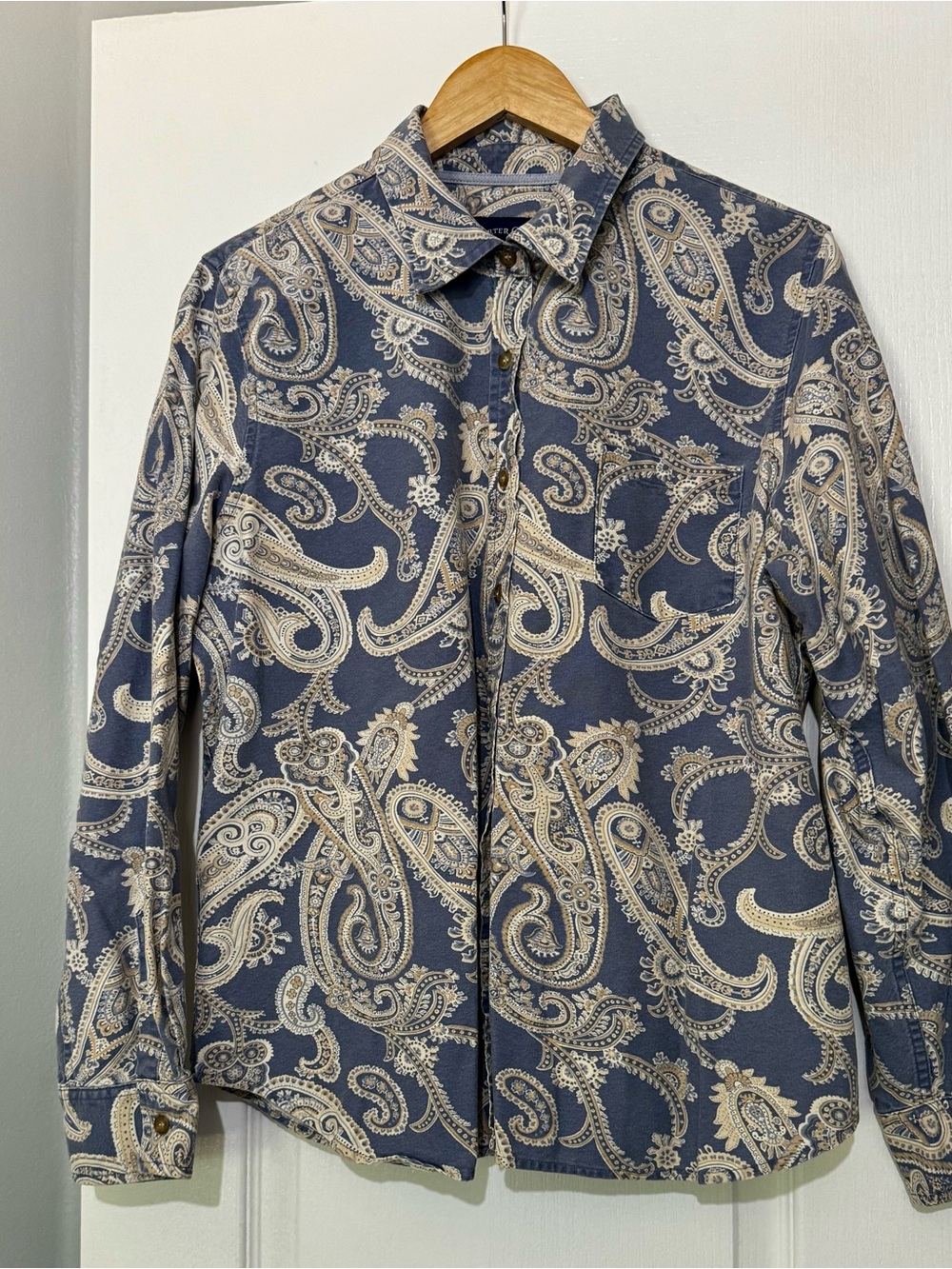 Charter Club Preppy Navy Paisley Button-Up Top Old Money